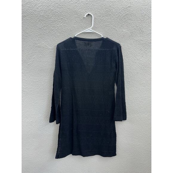 Leap Womens Cover Up Size 10 Black Open Knit Long Sleeve Side Slits Vintage - Picture 8 of 12